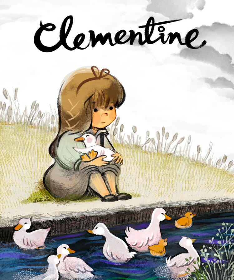 Book cover design and hand-lettering for the old folk song, tragic, Oh, My Darling Clementine.