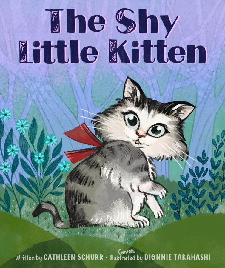 Book cover design and hand-lettering for a classic story book about a shy cat