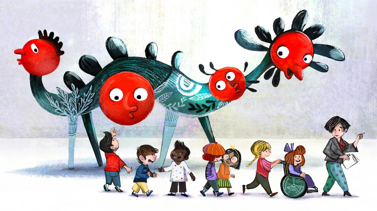 A group of children visiting a modern art museum.