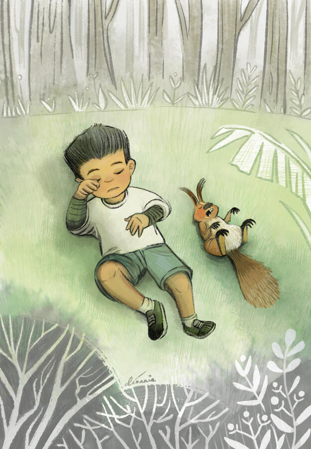 An early illustration from my dummy picture book about a boy and a squirrel