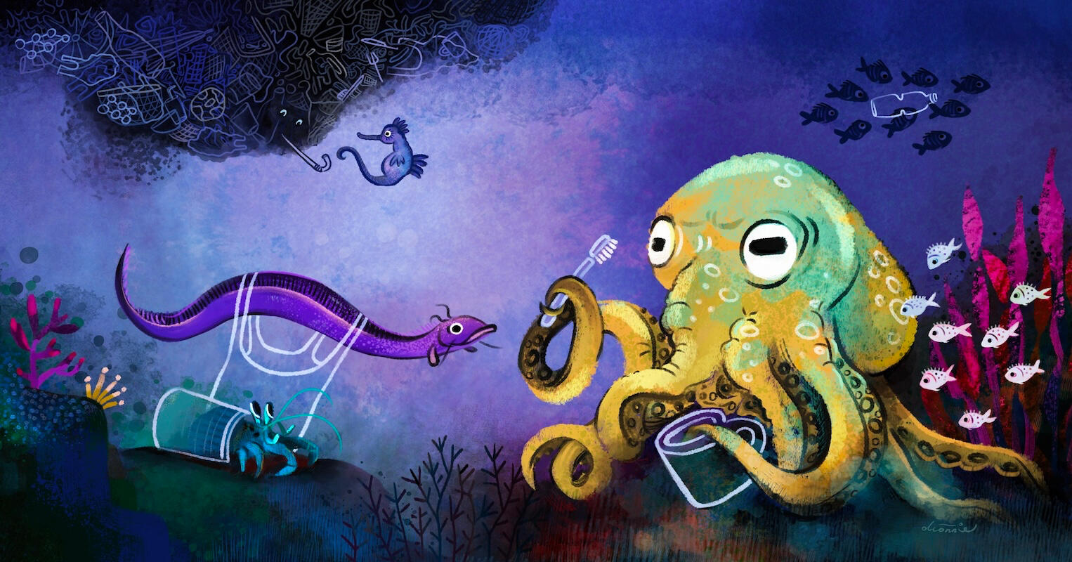 A picture book, which I am working on, about sea pollution and how marine creatures suffer from plastic and litter.