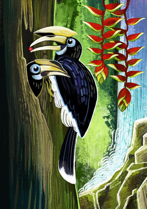 Hornbills' painting for a Malaysian seafood restaurant