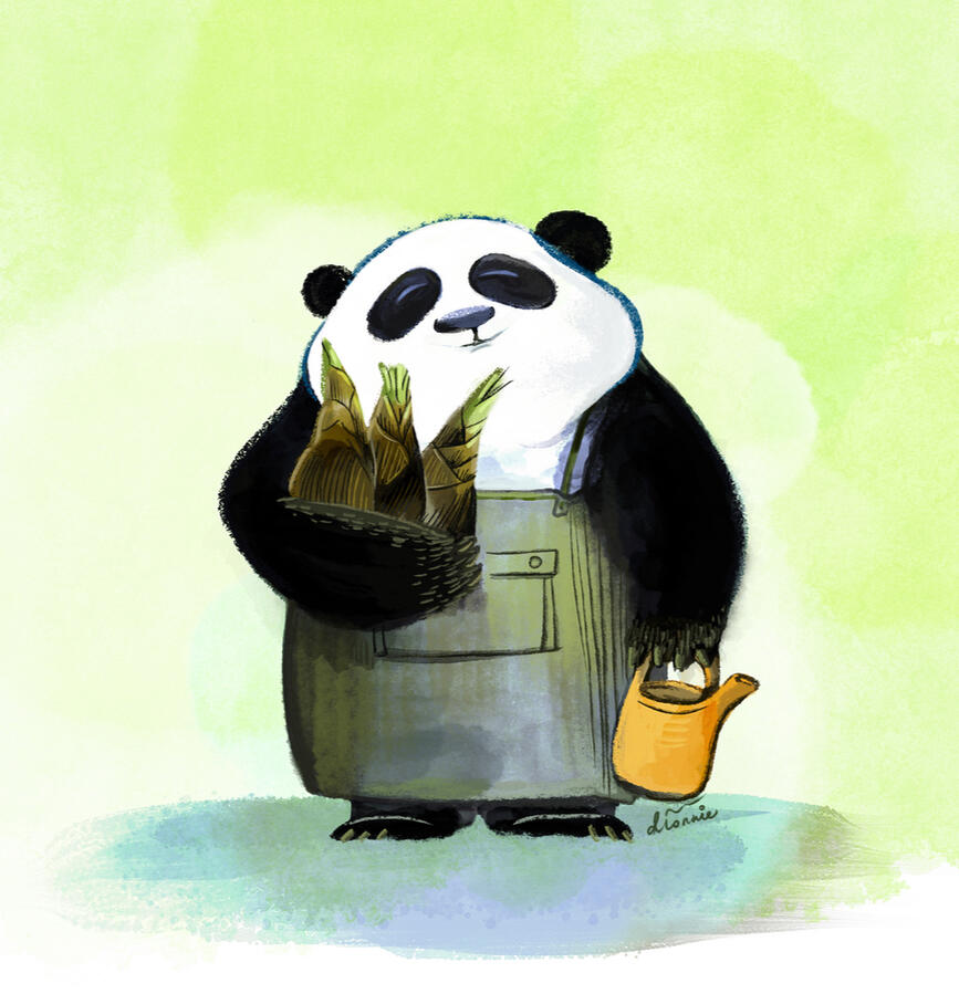 Giant panda who loves gardening.